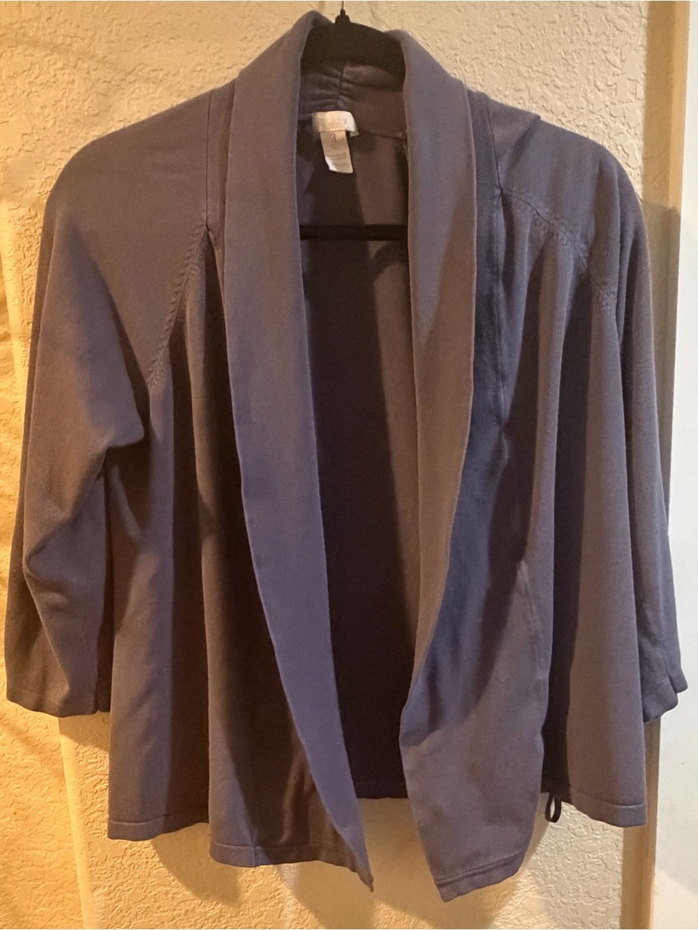 Chico's Slate Blue Open-Front Draped Cardigan Size 3 (Chico’s custom sizing).